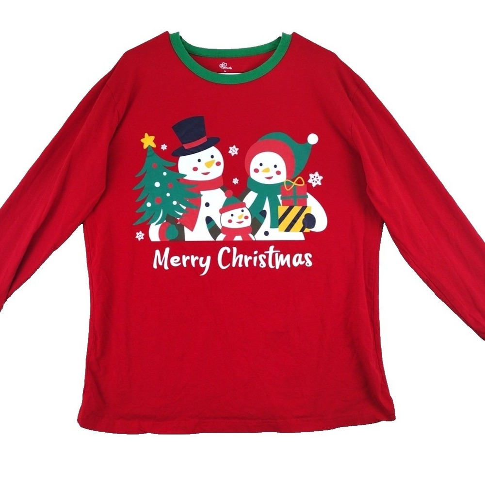 HF Family Red Long Sleeve Snowman Christmas Graphic Top Women's‎ Size L